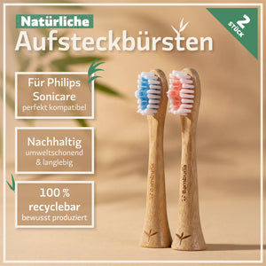 Aufsteckbürsten aus Bambus für Philips Sonicare Schallzahnbürsten | 6er Set - Bambuna