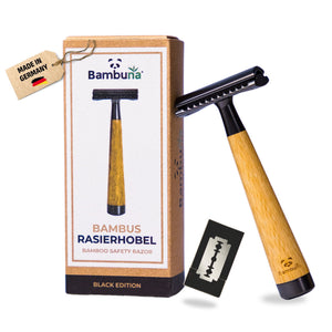 Bambus Rasierhobel - Black Edition | inkl. 5 Klingen und E - Book - Bambuna