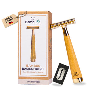 Bambus Rasierhobel - Gold Edition | inkl. 5 Klingen und E - Book - Bambuna