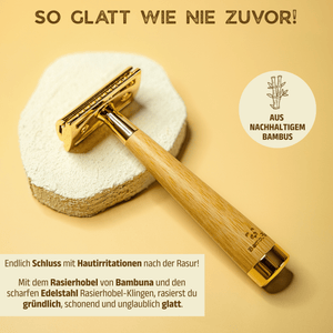 Bambus Rasierhobel - Gold Edition | inkl. 5 Klingen und E - Book - Bambuna